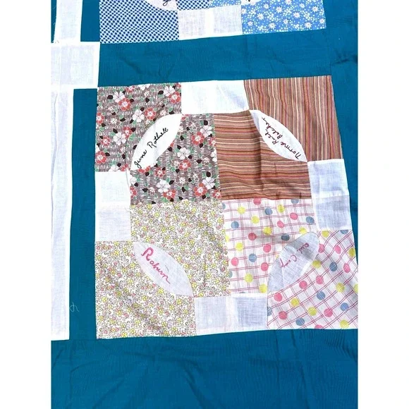 Vintage Unfinished Friendship Quilt Top With Names 64x86 Hand Stitched Rare - Picture 5 of 7